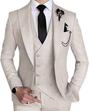 3 Piece Suit Slim Fit Double Breasted Mens Suits for Wedding Party Formal Prom One Button Blazer Vest Pants Sets