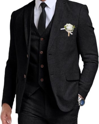 Retro Linen Mens Suit 3 Pieces Light Weight Casual Linen Summer Slim Fit Suits Tuxedo Jacket Blazer Vest Pant for Men