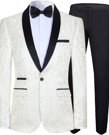 Mens 2 Piece Floral Jacquard Dress Suit Set 1 Button Print Dinner Jacket Pants