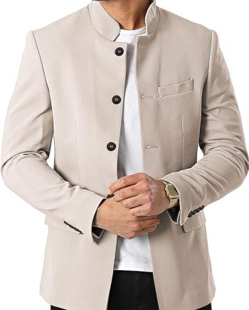 Mens Casual Suit Blazer Jackets Stand Mandarin Collar Lightweight Lined Business Dress Sport Coats