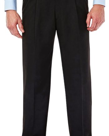 Men’s Hidden Expandable Waistband Classic Fit Pleated Front Gabardine Dress Pant