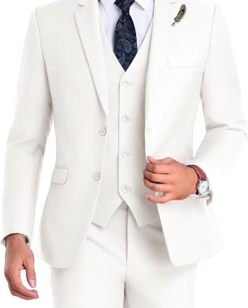 Men Suit 3 Pieces Slim Fit, 2 Buttons Groomsmen Business Jacket Vest Pant Prom Tuxedo with Tie