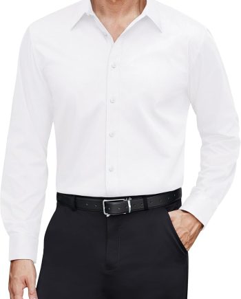 Men's Dress Shirts Stretch Stain Shield Long Sleeve Solid Formal Shirt Business Casual Button Down Shirts