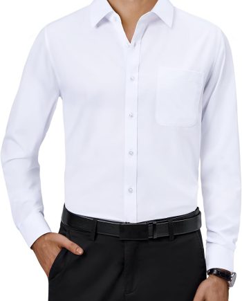 Mens Dress Shirts 4-Way Stretch Long Sleeve Collared Casual Solid Wedding Dating Button Down Shirt