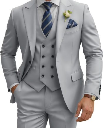 Mens Suit 3 Piece Slim Fit Suits for Men Double Breasted Suit Wedding Prom Suits Formal Business Dinner Tuxedo