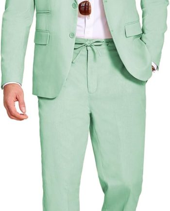 Men's 2 Piece Linen Suits Set Regular Fit Casual Lightweight Blazer Jacket and Pants