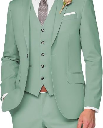 3 Piece Suit Men Slim Fit Wedding Suits for Mens Elegant One Button Jacket Single Breasted Vest Pants Set