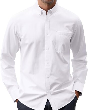 Men's Oxford Shirt Solid Casual Button Down Collar Shirts Long Sleeve Dress Shirts with Pocket