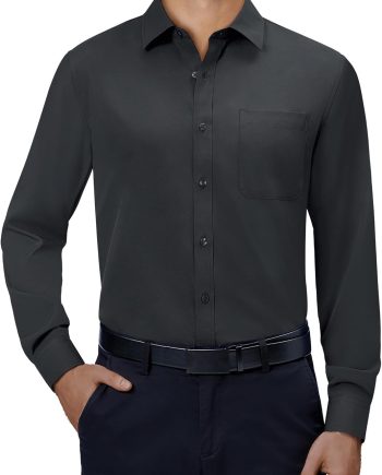 Mens Dress Shirts 4-Way Stretch Long Sleeve Collared Casual Solid Wedding Dating Button Down Shirt