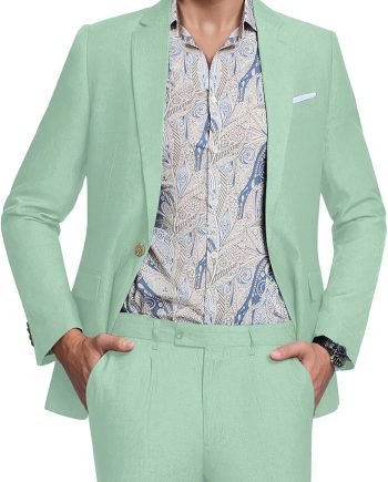 Men's Suit Tencel Linen Two Piece Slim Fit Summer Grooms Wedding Prom Dress Tuxedo Suits for Men Blazer Pants Set