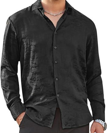 Mens Luxury Satin Dress Shirt Long Sleeve Silk Shiny Sateen Party Shirt