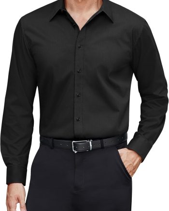 Men's Dress Shirts Stretch Stain Shield Long Sleeve Solid Formal Shirt Business Casual Button Down Shirts