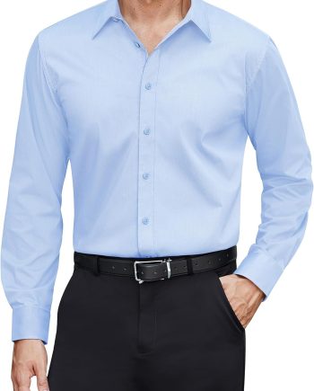 Men's Dress Shirts Stretch Stain Shield Long Sleeve Solid Formal Shirt Business Casual Button Down Shirts