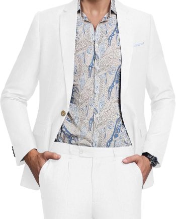 Men's Suit Tencel Linen Two Piece Slim Fit Summer Grooms Wedding Prom Dress Tuxedo Suits for Men Blazer Pants Set