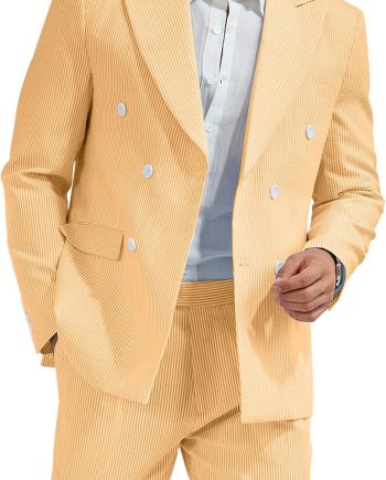 High-End Suits Men's Striped Seersucker Suits 2 Piece Slim Fit Wedding Double Breasted Tuxedo Summer Beach Suits Sets