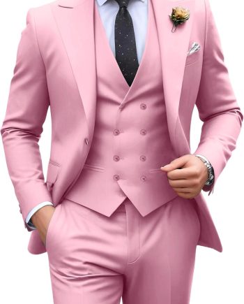 Mens Suit Slim Fit 3 Piece Double Breasted Suit Men Formal Tuxedo Set Casual Wedding Prom Groom Suits