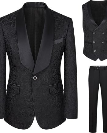 Men's Tuxedo Suits 3 Piece Wedding Prom Suits Embroidered Paisley Blazer Jacket Vest Pants Set for Party,Dinner