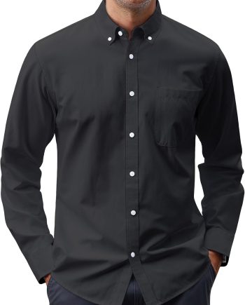 Men's Oxford Shirt Solid Casual Button Down Collar Shirts Long Sleeve Dress Shirts with Pocket