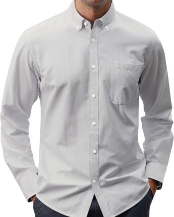Men's Oxford Shirt Solid Casual Button Down Collar Shirts Long Sleeve Dress Shirts with Pocket