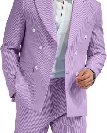 High-End Suits Men's Striped Seersucker Suits 2 Piece Slim Fit Wedding Double Breasted Tuxedo Summer Beach Suits Sets