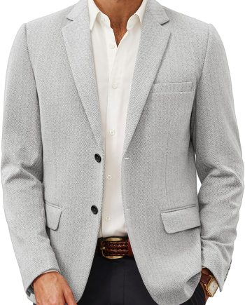 Men's Herringbone Blazer Jacket Lightweight Casual Knit Sport Coat